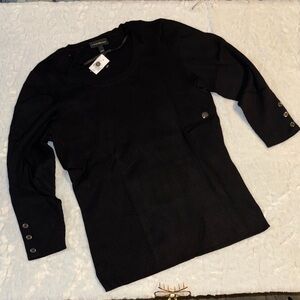 Lane Bryant Women's Black Cable Knit Sweater with Button Accents